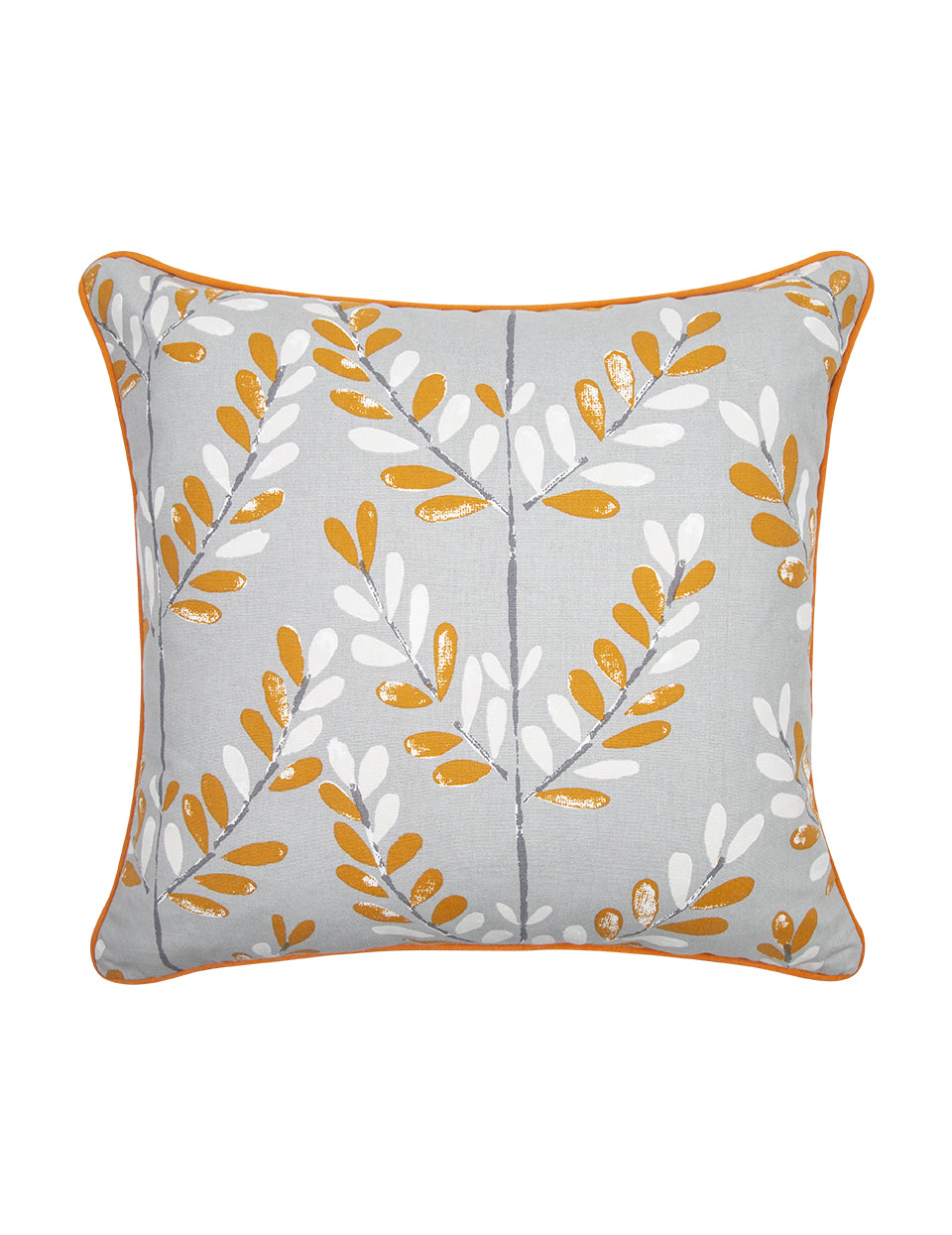Leaf Gri Turuncu Çiçekli Turuncu Fitilli 50 x 50 cm Kırlent Kılıfı