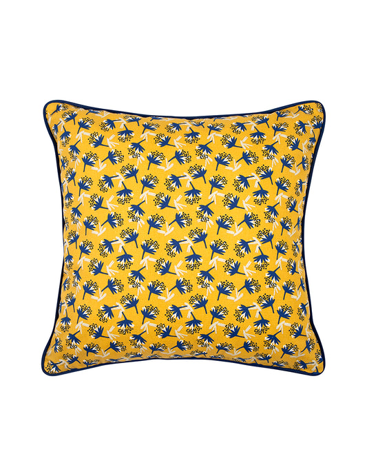 Eden Sarı Lacivert Çiçekli 50x50 cm Kırlent Kılıfı